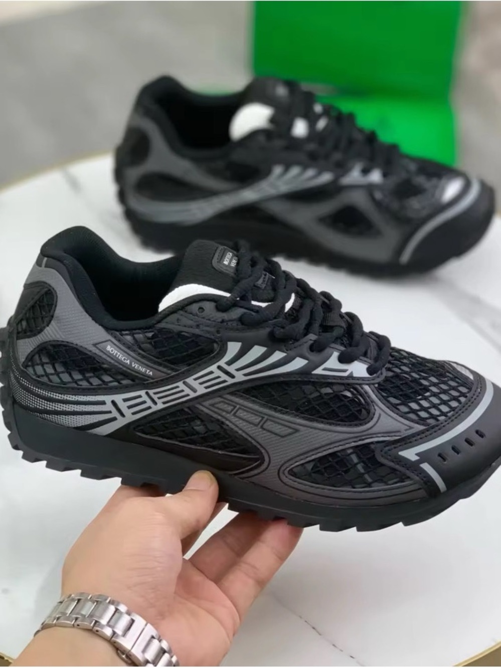 Bottega Veneta Men's Black & Gray Mesh Trail Sneakers
